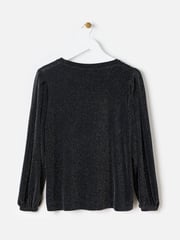 Oliver Bonas Black And Silver Sparkly Long Sleeve Top - Image 4 of 8