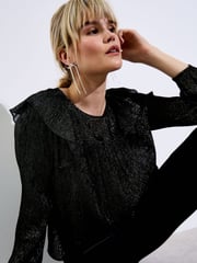 Oliver Bonas Black Metallic Frill Blouse - Image 1 of 8