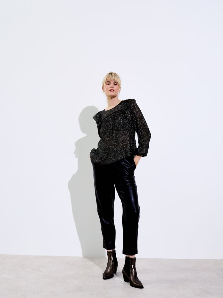 Oliver Bonas Black Metallic Frill Blouse - Image 2 of 8