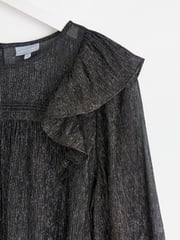 Oliver Bonas Black Metallic Frill Blouse - Image 6 of 8