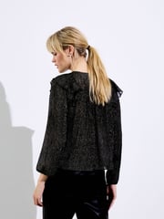 Oliver Bonas Black Metallic Frill Blouse - Image 7 of 8