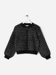 Oliver Bonas Black Sparkly Checked Bomber Jacket - Image 1 of 7