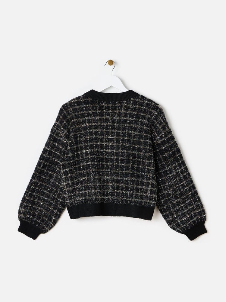 Oliver Bonas Black Sparkly Checked Bomber Jacket - Image 2 of 7