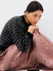 Oliver Bonas Black Sparkly Checked Bomber Jacket - Image 7 of 7