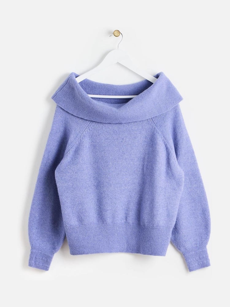Oliver Bonas Purple Sparkly Bardot Knitted Jumper - Image 1 of 5 Oliver Bonas Purple Sparkly Bardot Knitted Jumper - Image 1 of 5