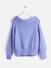 Oliver Bonas Purple Sparkly Bardot Knitted Jumper - Image 2 of 5