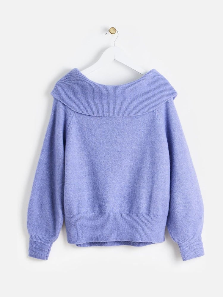 Oliver Bonas Purple Sparkly Bardot Knitted Jumper - Image 2 of 5 Oliver Bonas Purple Sparkly Bardot Knitted Jumper - Image 2 of 5