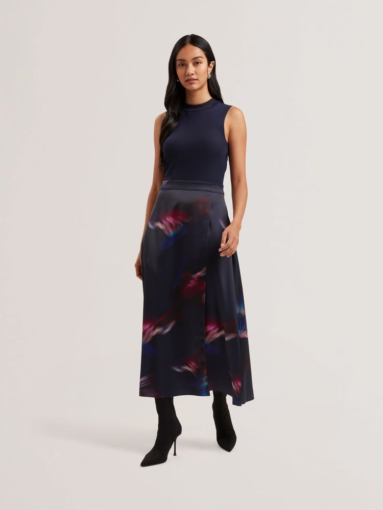 Ted Baker Blue Marlyee Jersey High Neck Top Printed Midi Skirt - Image 1 of 5