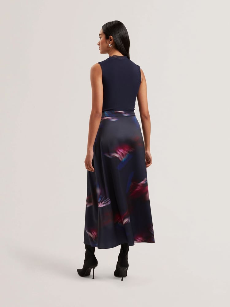 Ted Baker Blue Marlyee Jersey High Neck Top Printed Midi Skirt - Image 2 of 5