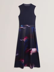 Ted Baker Blue Marlyee Jersey High Neck Top Printed Midi Skirt - Image 4 of 5
