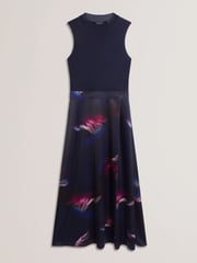 Ted Baker Blue Marlyee Jersey High Neck Top Printed Midi Skirt - Image 5 of 5
