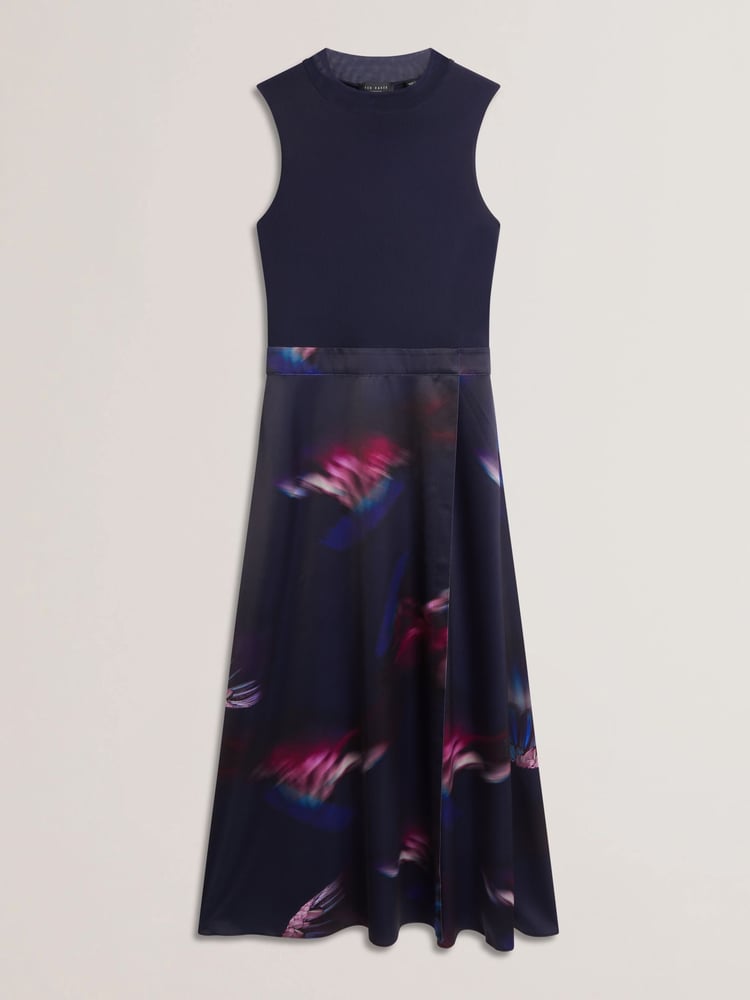 Ted Baker Blue Marlyee Jersey High Neck Top Printed Midi Skirt - Image 5 of 5