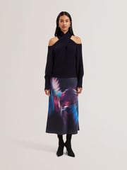 Ted Baker Blue Gilao Printed Midi Bias Cut Skirt - Image 1 of 5
