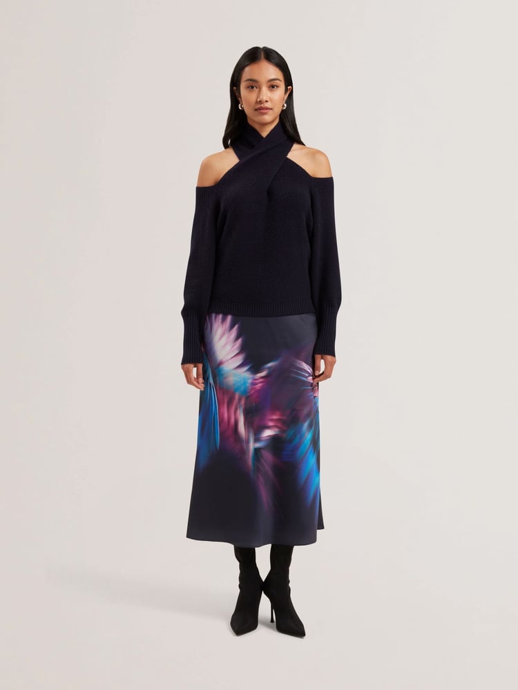 Ted Baker Blue Gilao Printed Midi Bias Cut Skirt - Image 1 of 5 Ted Baker Blue Gilao Printed Midi Bias Cut Skirt - Image 1 of 5