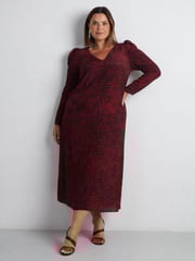 Live Unlimited Red Leopard Print Long Sleeve Midi Dress - Image 1 of 7