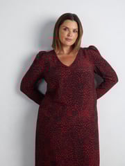 Live Unlimited Red Leopard Print Long Sleeve Midi Dress - Image 3 of 7
