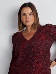 Live Unlimited Red Leopard Print Long Sleeve Midi Dress - Image 5 of 7