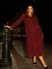 Live Unlimited Red Leopard Print Long Sleeve Midi Dress - Image 6 of 7