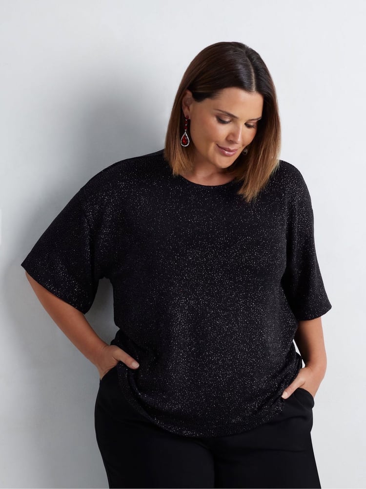 Live Unlimited Black Curve Sparkle Jersey T-Shirt - Image 2 of 4