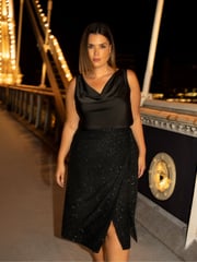 Live Unlimited Black Sparkle Jersey Wrap Skirt - Image 1 of 3