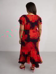 Live Unlimited Red Petite Floral Ruffle Shoulder Maxi Dress - Image 4 of 8