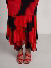 Live Unlimited Red Petite Floral Ruffle Shoulder Maxi Dress - Image 6 of 8