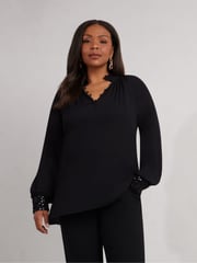 Live Unlimited Black Long Sleeve Sequin Cuff Blouse - Image 1 of 5