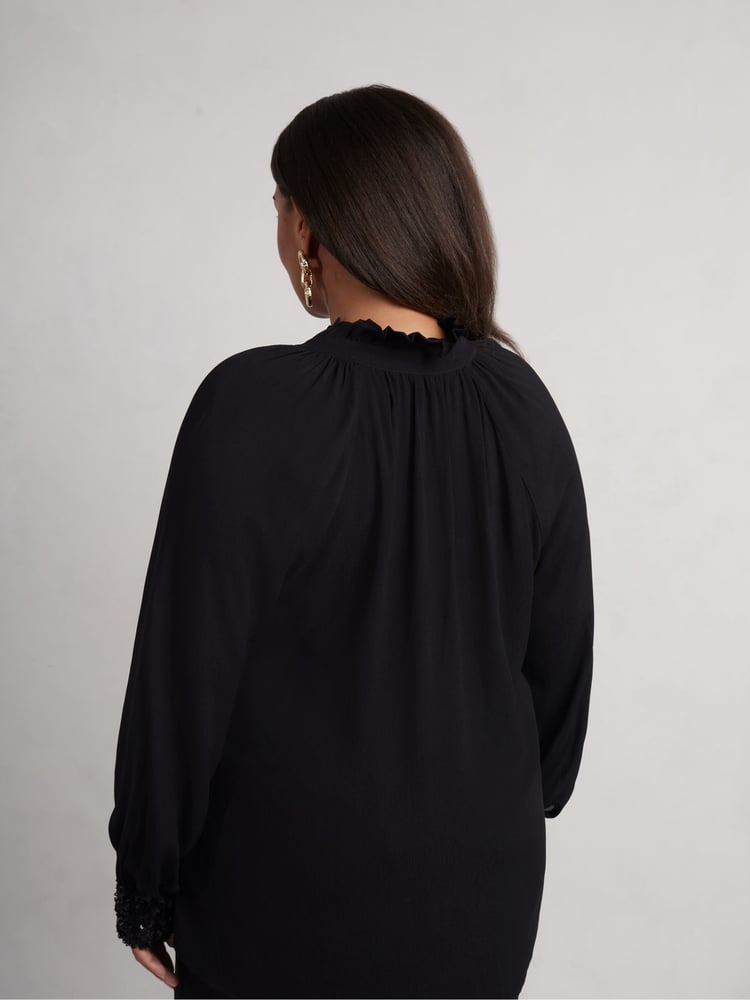 Live Unlimited Black Long Sleeve Sequin Cuff Blouse - Image 2 of 5