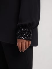 Live Unlimited Black Long Sleeve Sequin Cuff Blouse - Image 5 of 5