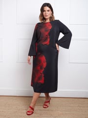 Live Unlimited Black Floral Print Flared Sleeve Midaxi Dress - Image 1 of 8