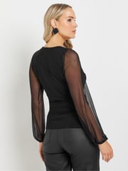Long Tall Sally Black Wrap Mesh Top - Image 3 of 4