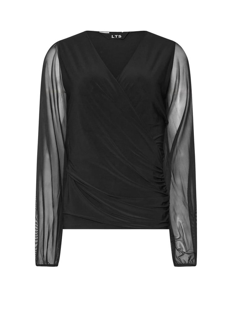 Long Tall Sally Black Wrap Mesh Top - Image 4 of 4