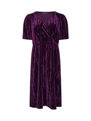 M&Co Purple Petite Crushed Velvet Wrap Dress - Image 5 of 5