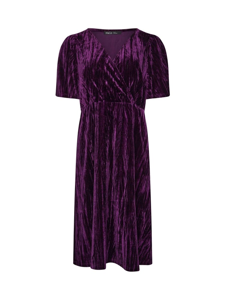 M&Co Purple Petite Crushed Velvet Wrap Dress - Image 5 of 5