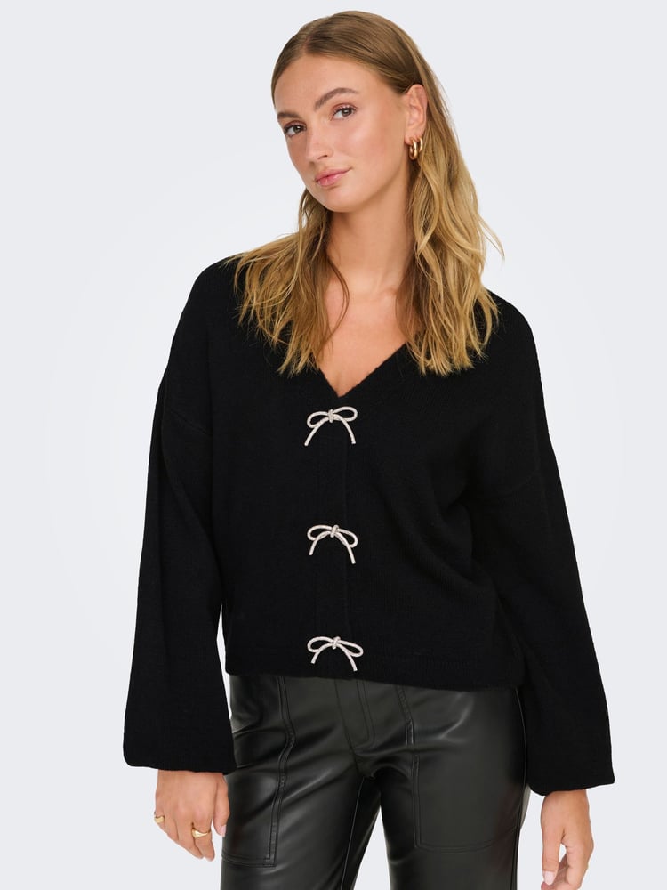 ONLY Black Long Sleeve Bow Embellished Cardigan - Image 2 of 6