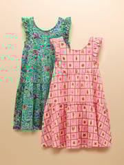 Joules Butterfly Green & Pink Frill Sleeve Print Dress Two Pack - Image 1 of 9