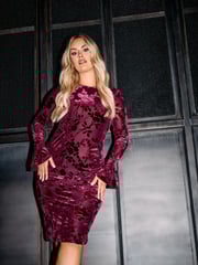 Yours Curve Red London Burn Out Velour Shift Dress - Image 2 of 6