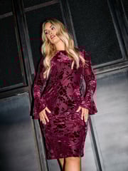 Yours Curve Red London Burn Out Velour Shift Dress - Image 3 of 6