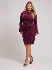 Yours Curve Red London Burn Out Velour Shift Dress - Image 5 of 6