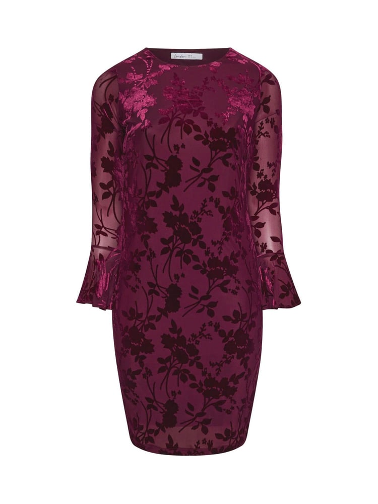 Yours Curve Red London Burn Out Velour Shift Dress - Image 6 of 6