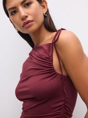 Burgundy Red Soft Touch Polyamide Ruched Sleeveless Top - Image 4 of 7
