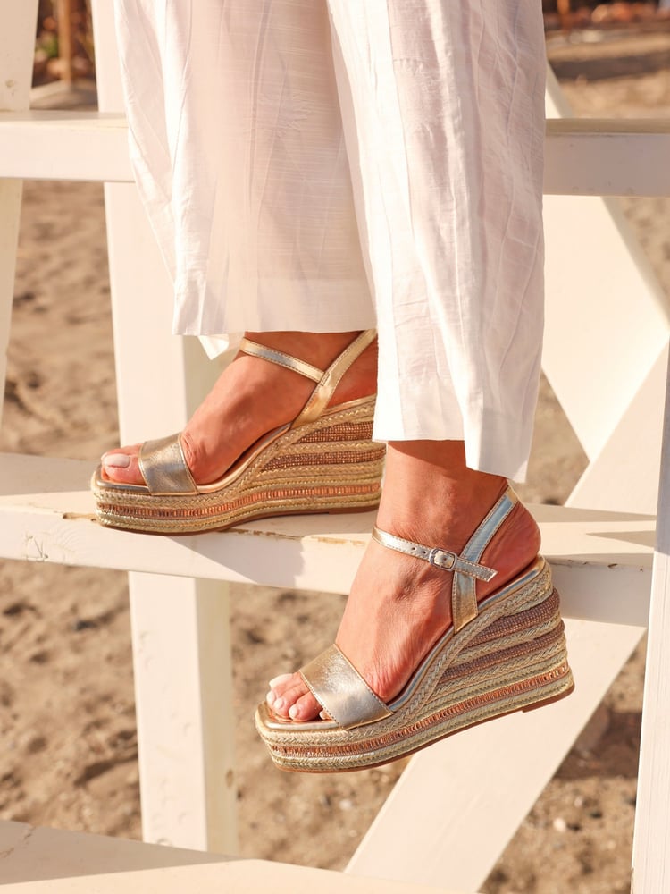 Linzi Gold Icon Embellished Wedges - Image 1 of 5