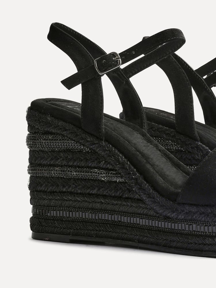 Linzi Black Icon Embellished Wedges - Image 5 of 5