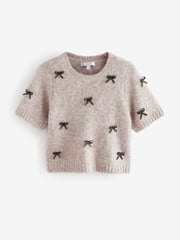 Mole Bow Short Sleeve Crew Neck Jumper With Wool - Image 6 of 8