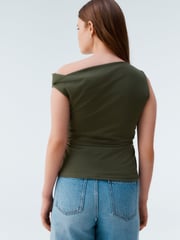Khaki Green Aysmmetric Shoulder Sleevless Top - Image 3 of 7