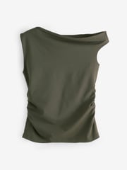 Khaki Green Aysmmetric Shoulder Sleevless Top - Image 5 of 7