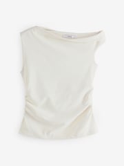 Ecru Aysmmetric Shoulder Sleevless Top - Image 3 of 5