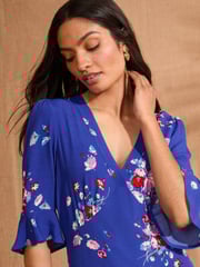 Love & Roses Cobalt Blue Floral Petite Printed V-Neck Tea Mini Dress - Image 2 of 4