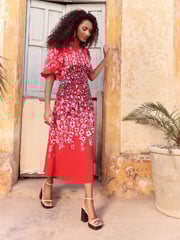 Love & Roses Red Animal Crew Neck Ruffle Sleeve Midi Dress - Image 3 of 4