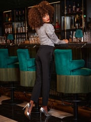 Sosandar Silver Luxe Sequin Gathered Sleeve Top - Image 3 of 5